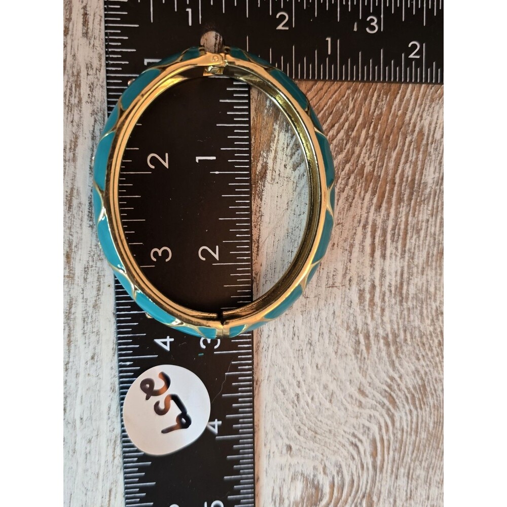 Vintage Turquoise Enamel Clamper Bracelet Gold Tone Rhinestone Jewelry #259 - Picture 8 of 12